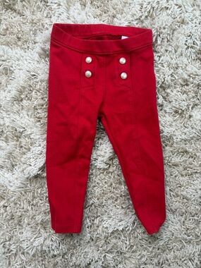 Janie and Jack Red Girls Leggings with Pearl Button Detail